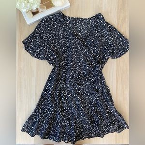 Black floral wrap dress